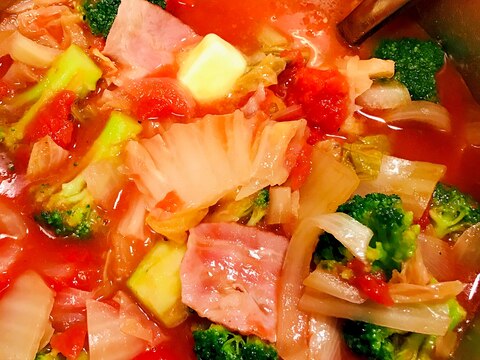 玉ねぎ　白菜　ベーコン　ブロッコリー　トマトスープ